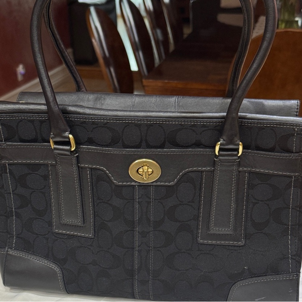 Coach Black and Gray Signature Shoulder Bag
